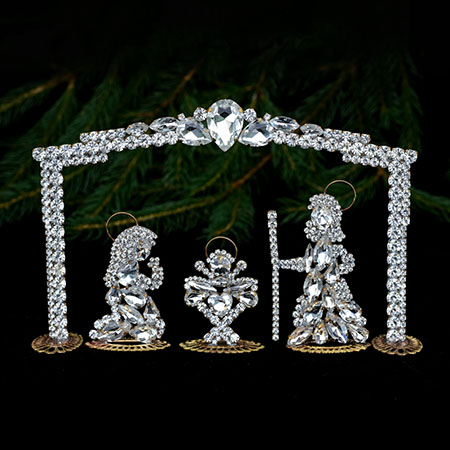 Bethlehem Nativity Christmas decoration with clear crystals